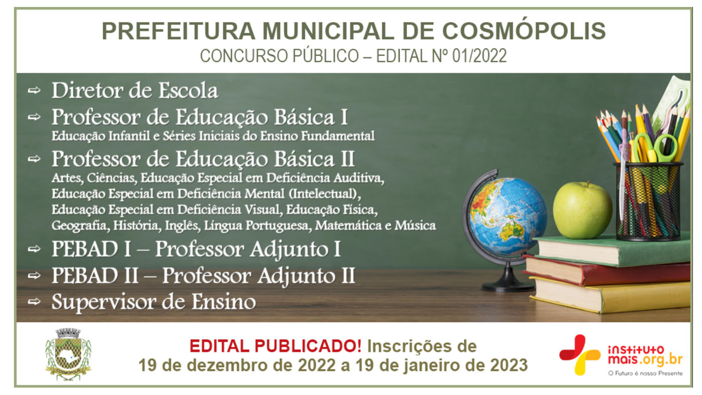 Concurso Prefeitura de Cosmópolis SP 2022 Sai edital 17 vagas na