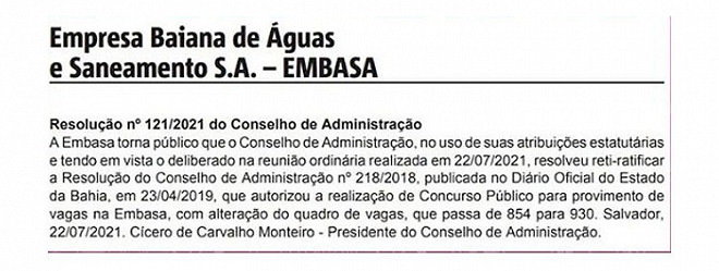 Concurso Embasa Edital Ter Vagas