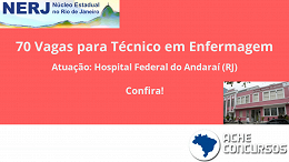 Ministério da Saúde abre 70 vagas para Técnico de Enfermagem no Hospital do Andaraí-RJ