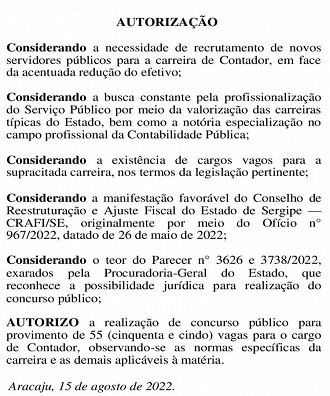 Autorização do concurso SEAD SE