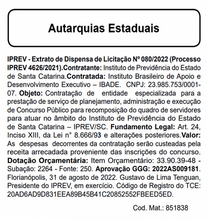 Concurso IPREV SC 2022 IBADE é a banca escolhida