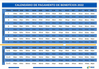 Calendário de pagamento do INSS em 2022