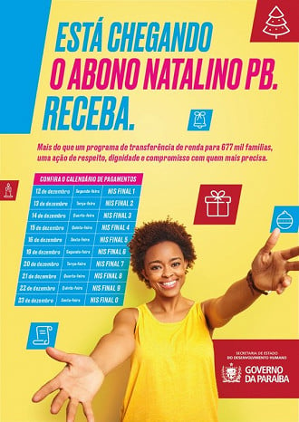 Abono natalino é pago para famílias inscritas no Auxílio Brasil. Imagem: Governo da Paraíba.