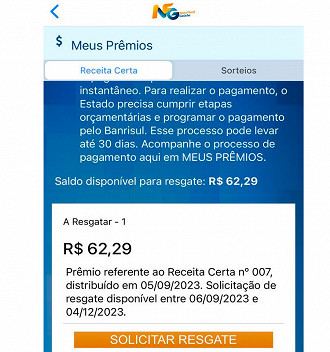 Contribuinte recebe valor máximo de R$ 62,29 do Nota Fiscal Gaúcha em Setembro - Foto: Divulgação