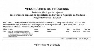 Empresa vencedora da o Pregão Eletrônico 37/2023