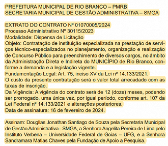 Prefeitura de Rio Branco-AC contrata banca