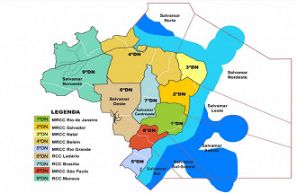 Mapa dos nove Distritos Navais e suas respectivas áreas de jurisdição ‒ Imagem: Marinha do Brasil Fonte: Agência Marinha de Notícias