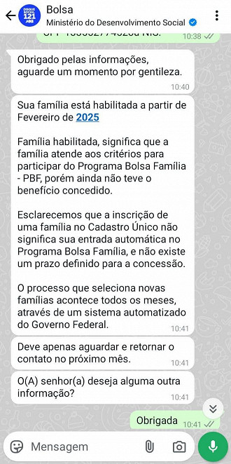 Bolsa Família habilitado em 2025.